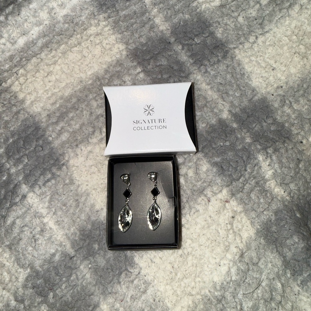 Signature Collection Silver and Black Drop Earrings